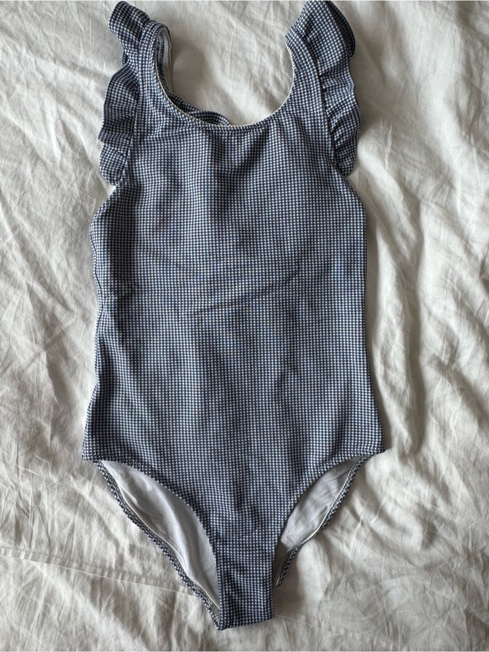 Cyrillus Navy and White Gingham Ruffle Strap One-Piece Swim